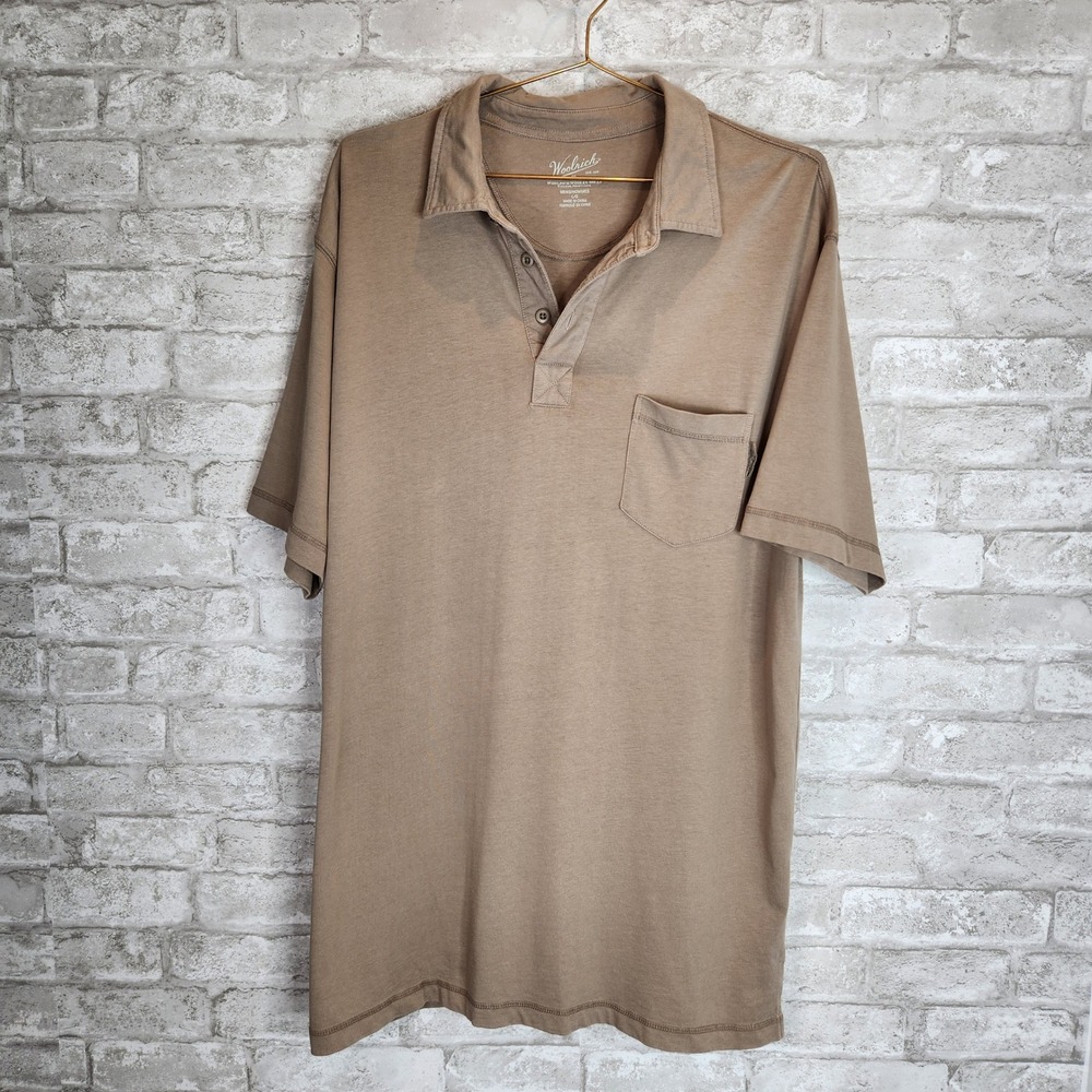 Woolrich Polo Shirt Brown Taupe Cotton Jersey Casual Large